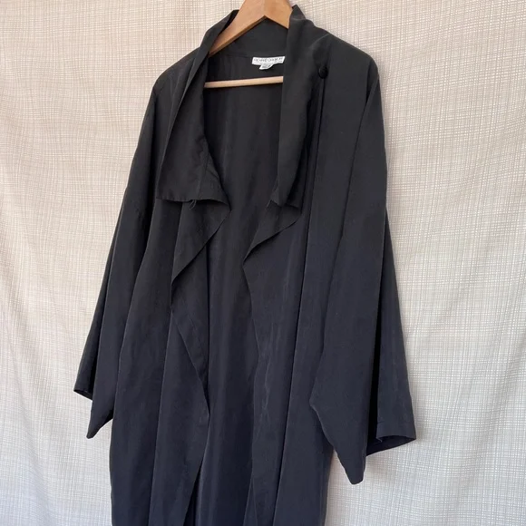 Vintage 90s Maxi Duster Coat Cinched Waist Leather Belt Dark Romance